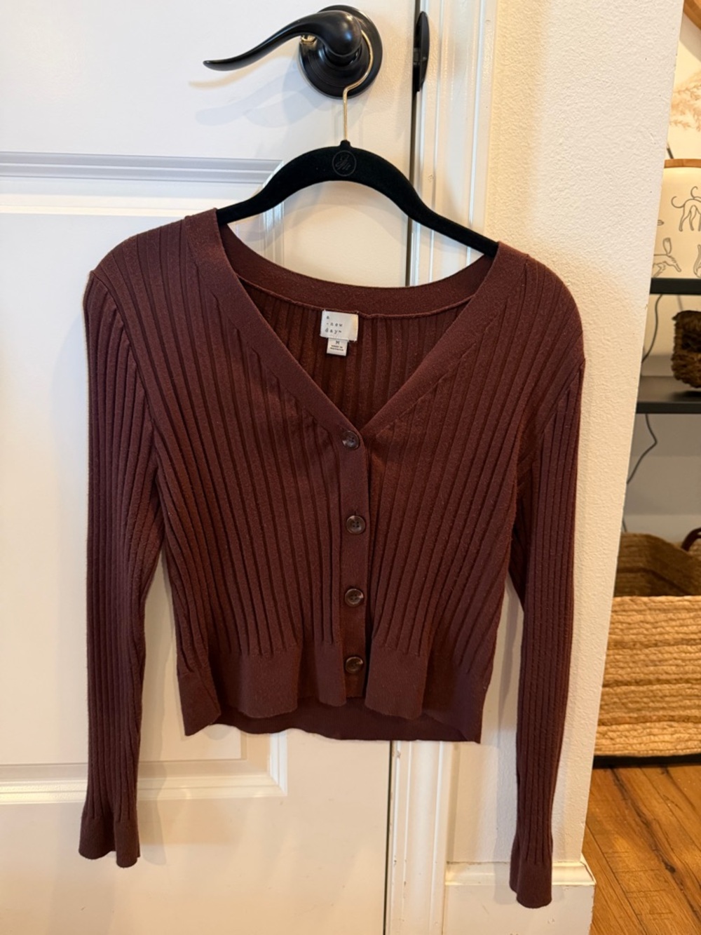 A New Day, Ribbed Button-Front Cardigan - Warm Brown